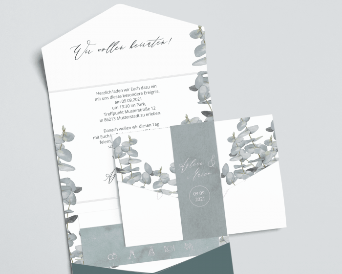 Eukalyptus Einladung Pocketfold Bedruckt Zur Hochzeit