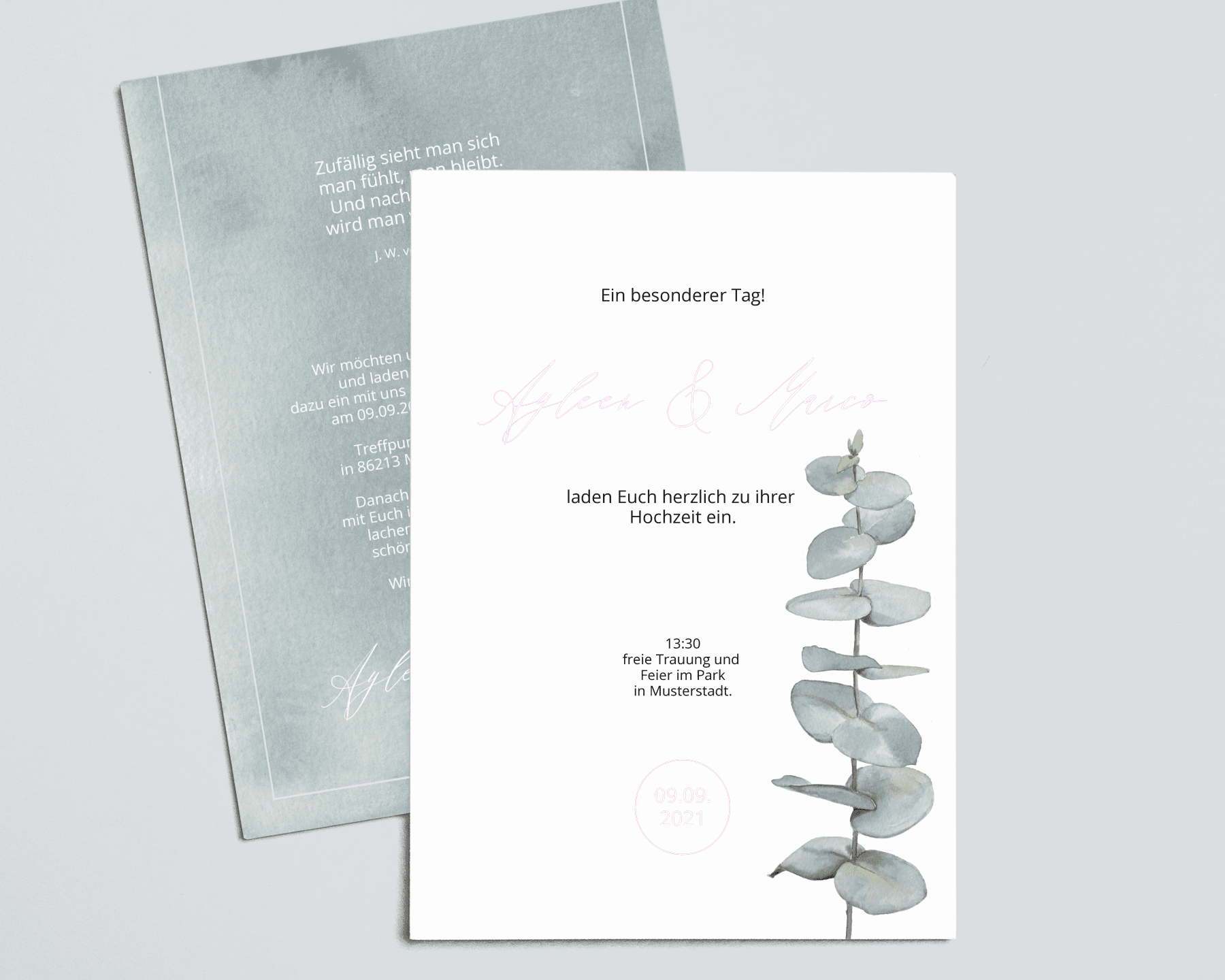 Eukalyptus Einladung A5 Postkarte Zur Hochzeit